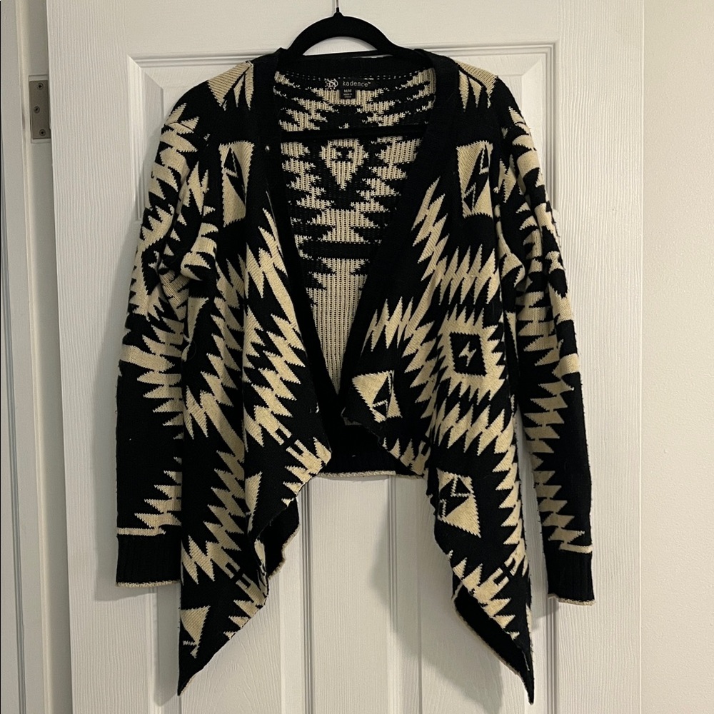 Black and Cream Geometric Pattern Sweater